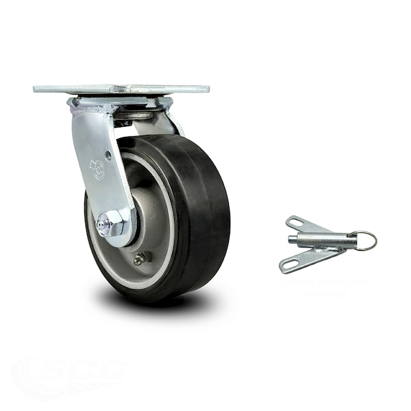 5 Inch Rubber on Aluminum Swivel Caster with Roller Bearing and Swivel Lock SCC
